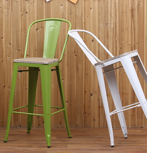 Taburete de bar <span class=keywords><strong>con</strong></span> <span class=keywords><strong>respaldo</strong></span> grande, silla Industrial vintage de madera y metal, barato de fábrica - Product Image 6