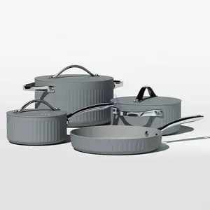 AXA Custom brand 4 pcs high quality luxury Embossed aluminum induction kitchen cooking pots and pans non-stickcookware sets