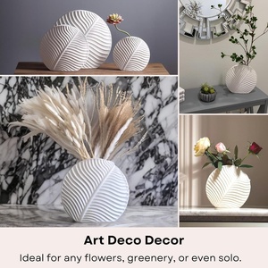 Vaso di fiori artificiali in ceramica bianca moderna vasi in ceramica di lusso con foglia di palma per la decorazione della casa - Product Image 4