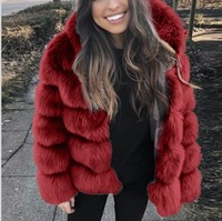 Manteau d'Hiver Doux RHG en Fausse Fourrure pour Femmes Grande Taille, Blouson Chaud à Capuche et Manches Longues pour Femmes
