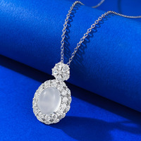 S925 Silber eingelegte Natur schaum Jade High Ice 8*10mm eiförmige Chalkon Anhänger Blumen Design Halskette