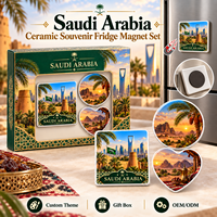 Ensemble d'aimants de réfrigérateur en céramique souvenirs d'Arabie Saoudite, forme personnalisée KSA, cadeau touristique, aimant de réfrigérateur personnalisé sur le thème des villes