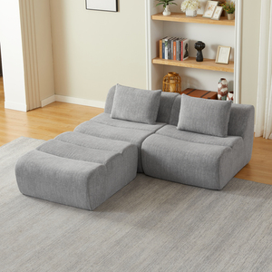Vacuum Roll Packed Modular Cube <b>Sofa</b> 3-Seater Linen Textile Sectional Couch Frameless <b>Foam</b> Furniture Vacuum Compressed - Product Image 5