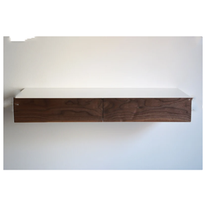 מדף יהירות לבית חווה עם מגירות אגוז מינימליסטי לבן צף שולחן איפור מדף עץ עם מגירה - Product Image 6