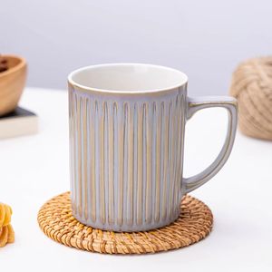 Vintage umwelt freundliche kunden spezifische Keramik-Prägestreifen-Tee tasse Reaktive Glasur-Kaffeetasse Retro-Becher Bulk-Cappuccino-Tassen Keramik - Product Image 3