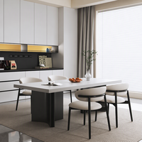 Table à manger moderne en pierre frittée couleur unie avec bord tombant, mobilier de salle à manger occidentale pour appartement, maison, hôtel, restaurant