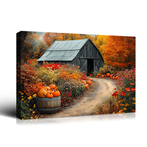 Looife Halloween automne ferme toile mur Art-rustique grange et citrouille <span class=keywords><strong>chemin</strong></span> scène, <span class=keywords><strong>campagne</strong></span> décor à <span class=keywords><strong>la</strong></span> maison - Product Image 1