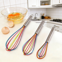 Fouet manuel en silicone de haute qualité personnalisé avec manche en acier inoxydable, outil de cuisine pour mélanger les œufs, les pâtes et la crème pour gâteaux et pâtisseries