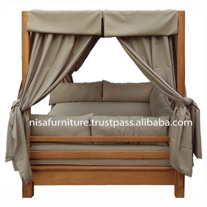 Gazebo à baldaquin en bois massif, chaise longue pergola en teck, lit de jour au design moderne inspiré par l'Indonésie pour le jardin extérieur et les meubles de villa - Product Image 4