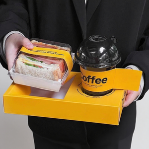 Scatola di imballaggio Sandwich incorporata confezione di pane tostato per uova spesse nel vassoio di carta della tazza della bevanda della caffetteria del ristorante - Product Image 3