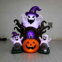 Arbre hanté gonflable d'Halloween avec fantômes, citrouille, pierre tombale et décorations LED pour jardin