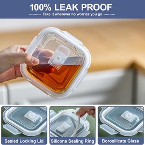 带盖密封玻璃食品储存容器（4 件套）防漏不含 BPA 玻璃容器，适用于汤、剩菜和膳食准备 - Product Image 4