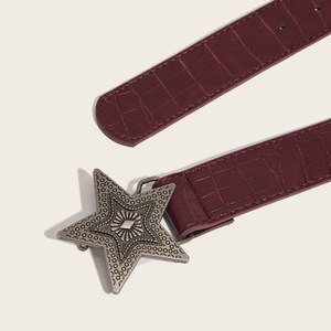 <span class=keywords><strong>Cintura</strong></span> da <span class=keywords><strong>Donna</strong></span> con Fibbia a Stella e Motivo Coccodrillo, Stile Retrò Americano, Decorativa e Personalizzata, Colore <span class=keywords><strong>Bordeaux</strong></span> - Product Image 3