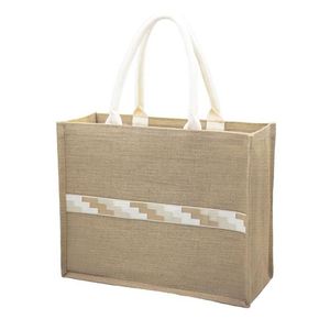 New Beach Shopping Wedding Birthday Graduation Gift Striped Burlap Tote Large Ladies Jute Woven Bag - Product Image 1