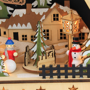 Decorazione Natalizia Artigianale: Villaggio in Legno con Neve e Pupazzo di Neve - Product Image 2