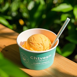 Custom Logo Printed Disposable Craft Paper Ice Cream Cups 3oz 5oz 8oz Single Wall Sustainable Cups with Lids and Spoon