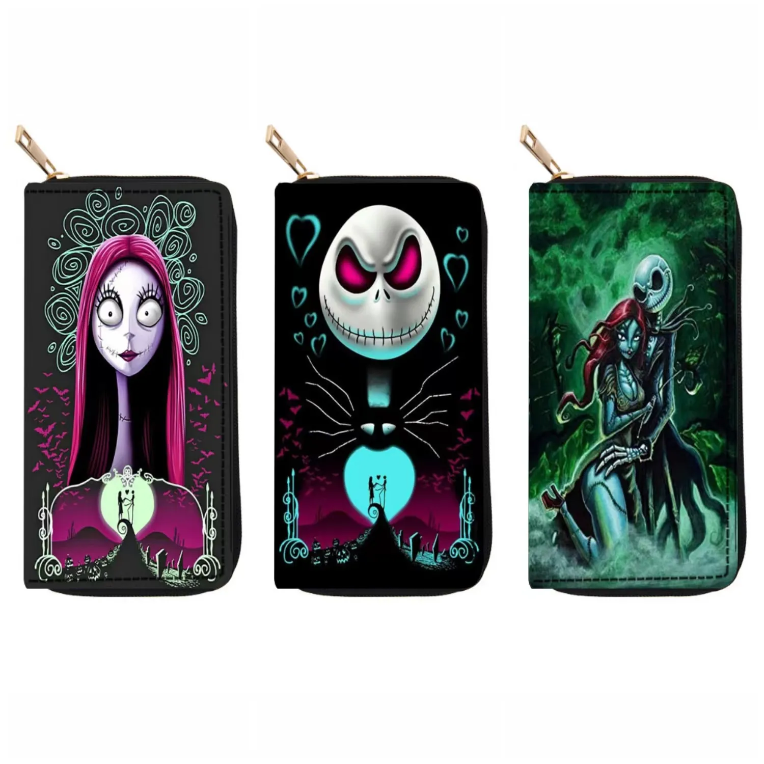 The Nightmare Before Christmas Skeleton Jack Sally Lady Dompet Panjang Tas Kartu Kulit PU Wanita Ritsleting Dompet Koin