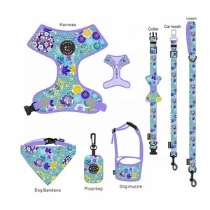 OEM/ODM Personalized Pet Accessories Print Reflective Reversible Quick Release Padded Polyester Pattern Dog Harness Set