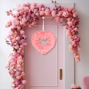 2024 Novo Estilo Dia Valentin Coração Wreath Big Flower Wedding Wreath para Front Door Dia Dos Namorados Aniversário Decors Casamento
