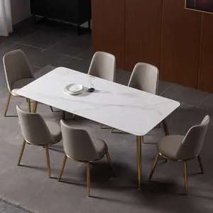 현대 대중음식점 호화스러운 스테인리스 식탁 및 의자 새로운 가구 대리석 직사각형 식탁 세트