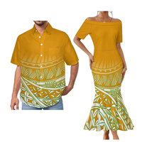 Impression à la demande imprimé tribal polynésien famille correspondant tenues Couple bon marché prix une épaule robe en queue de poisson et chemise pour hommes