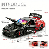 Coche de metal fundido a presión 1:24 GTR R35 con alarma y luces, puertas que se abren, adorno decorativo, hipercoche con alarma