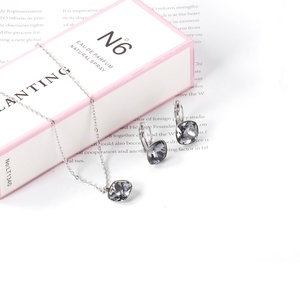 Popular Gorgeous Silvery Black Gem Gold Plated Stainless Steel Pendant <b>Necklace</b> Earrings Jewelry <b>Set</b> for Women - Product Image 6