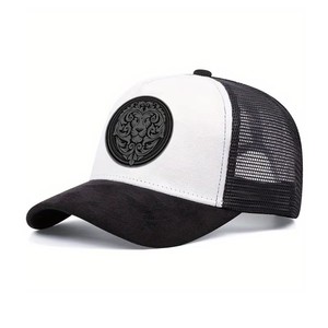 Gorra de camionero de malla de 5 paneles de gamuza con logotipo personalizado de alta calidad, tela transpirable, moda Hip Hop elegante para actuación en la playa al aire libre - Product Image 1