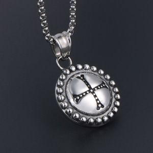 Vintage Gothic <b>Cross</b> Pendant Necklace Titanium Steel Round Charm Unisex Gift Jewelry SP136 - Product Image 2