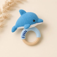 Kaiyue Hochet animal en crochet personnalisé, anneau en bois pour bébé, jouet en peluche fait main, jouet à crocheter, cadeau de dentition pour nourrisson et nouveau-né, bois de hêtre