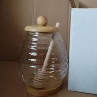 Pot à miel en verre borosilicate transparent avec design abeille, décoratif, avec cuillère distributrice
