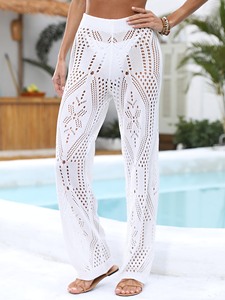 Pantaloni da <span class=keywords><strong>spiaggia</strong></span> a gamba larga da donna a maglia traforata Boho Resort indossa pantaloni da salotto Casual Sexy all'ingrosso - Product Image 3