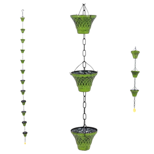 Chaîne de pluie Buse d'eau Décoration d'eau de pluie Drift Outdoor Green Metal Plaid Garden Decoration 12 Cup Equipé d'Installateur - Product Image 3