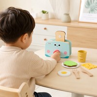 Set Mainan Peralatan Dapur Kayu Montessori Simulasi Pemanggang Roti, Mixer, Mesin Kopi, Juicer, Mainan Makanan Pura-Pura untuk Balita