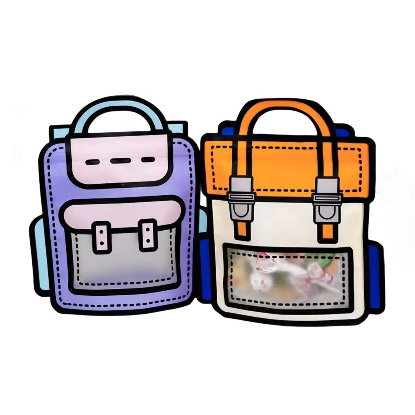 Cartoon geformte Verpackungs tasche mit Hand rucksack geformte Fenster öffnung Snack Geschenk selbst dichtende Tasche