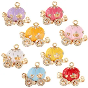 Adorável Banhado A Ouro Esmalte de Cristal Bonito Coroa Cinderella Pumpkin Carriage Charme Pendant