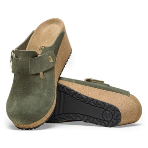 Sandales décontractées d'été à enfiler pour femmes, <span class=keywords><strong>en</strong></span> gros, à bout fermé, avec talon compensé, dessus <span class=keywords><strong>en</strong></span> daim vert, boucle réglable et plateforme <span class=keywords><strong>en</strong></span> liège - Product Image 5