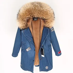 2022 fashion casual women cowboys winter natural real fox fur collar coat jacket denim parkas coats
