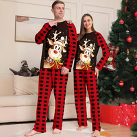 Vente Chaude Ensemble Pyjama Famille Doux Tenue Parent-Enfant Dessin Animé Motif Écossais Noël Surtailles