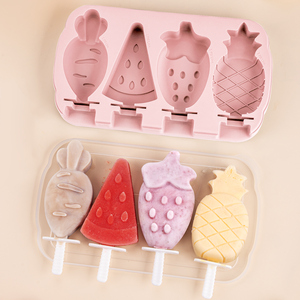 Nhà Bếp 4 Sâu Răng Hình Dạng Trái Cây <span class=keywords><strong>Silicone</strong></span> <span class=keywords><strong>Ice</strong></span> <span class=keywords><strong>Cube</strong></span> Khay Popsicle <span class=keywords><strong>Ice</strong></span> Cream Khuôn Với Gậy Và Nắp - Product Image 2
