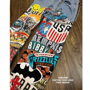 Pantalones de Hombre 2026 de Cintura Alta, Estilo Lavado, Jeans Anchos Extra Grandes con Estampado de Animales de Dibujos Animados, Inspirados en el Estilo Urbano, Hip-Hop y Música Rock - Product Image 4