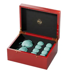 Luxury tea set gift box packaging cups & saucers tea pot packaging wooden tea cup box gift packaging
