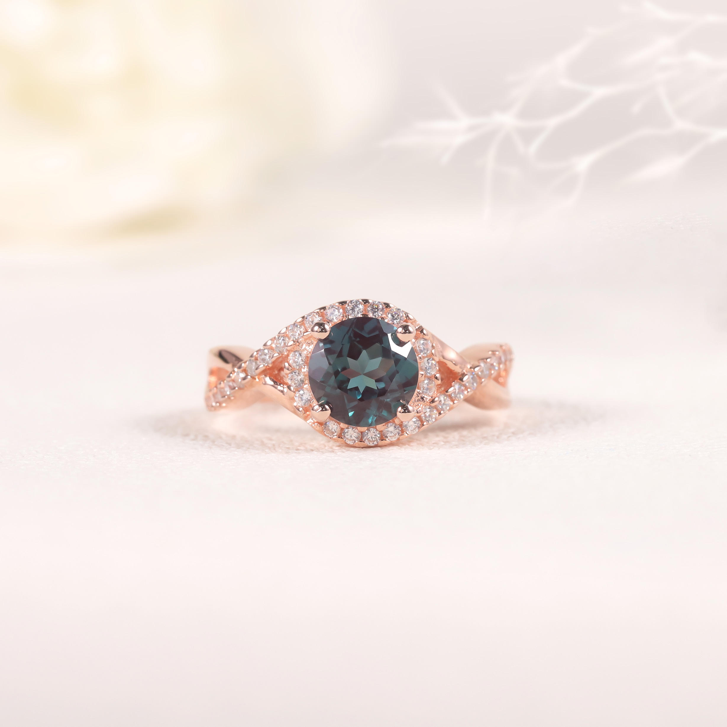 A4051 Lab Alexandrite Ring 925 Sterling Silver Rose Gold