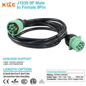 Câble de diagnostic ELD GPS pour camions lourds, connecteur Deutsch 9 broches J1939 Type <span class=keywords><strong>2</strong></span> vert, mâle vers femelle - Product Image 3