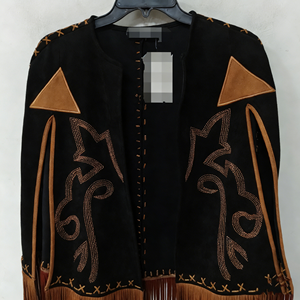 Chaqueta estilo occidental retro americano para mujer, cárdigan irregular bordado con borlas de gamuza - Product Image 6