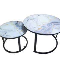 Meubles de salon modernes nordiques, table basse ronde en verre créative avec motif marbré et ensemble de table ronde en fer forgé