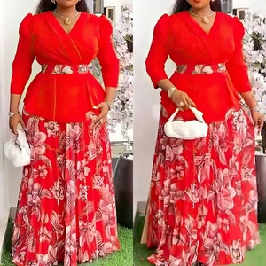 ชุดเซ็ต 2 ชิ้น เสื้อคอวีและกระโปรงจีบพลีทสำหรับผู้หญิงไซส์พลัสสไตล์แอฟริกัน - Product Image 5