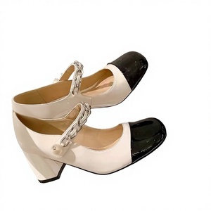<span class=keywords><strong>Scarpe</strong></span> Mary Jane retrò francesi primaverili e autunnali in pelle verniciata fatte a mano con punta tonda e tacco quadrato, abbinamento colori, da donna - Product Image 2