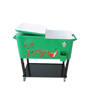 80QT Party Patio Đồ Uống Đồ Uống Lạnh Xe Đẩy Di Động Kim Loại Cán Mát Bia