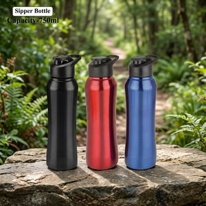 Stainless Steel Lightweight <b>Sipper</b> Water <b>Bottle</b> 750ml Leakproof Screw-On Lid Sports Drinkware Heat Preservation for Gym Office - Product Image 1